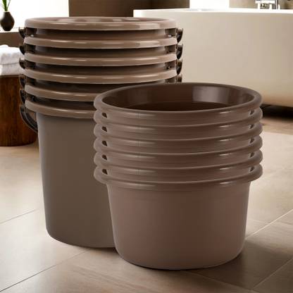 KUBER INDUSTRIES Tub & Bucket Bathroom Combo Set|Set of 12|Brown 25 L Plastic Bucket