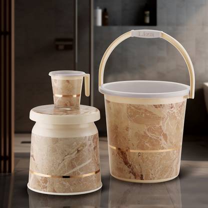 Nabhya 3pc Bathroom Accessories Set Bucket, Mug & Stool for Home, Kitchen & Bathroom 20 L Plastic Bucket