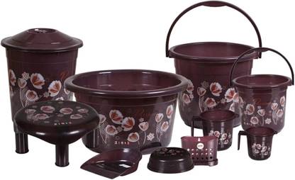 VeleSolv 10-Piece Plastic Bathroom Set – Bucket, Mug, Stool, Tub & Dustbin(Chocolate) 16 L Plastic Bucket