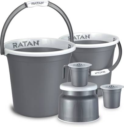 RATAN Plastic Bath Set of 5 Combo 18L Bucket x 1, 20L Bucket x 1, Stool x 1, 1L Mug x2 20 L Plastic Bucket