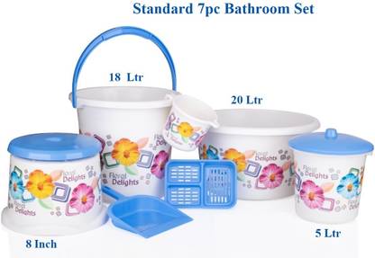 HASHONE Printed 6 Pieces Plastic Bathroom Bucket Set 20 L Plastic Bucket