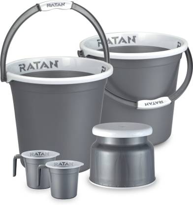 RATAN Plastic Bathroom Set of 5 Combo 18L Bucket x 2, Stool x 1, 1L Mug x 2 18 L Plastic Bucket
