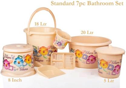 HASHONE Printed 6 Pieces Plastic Bathroom Bucket Set 20 L Plastic Bucket