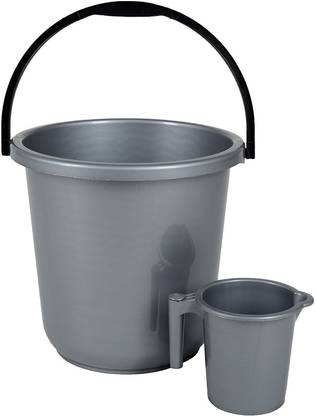 AK HUB Standard Unbreakable Plastic Bucket with Mug ( Grey ) 16 L Plastic Bucket