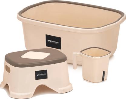 ACTIONWARE ACTIONWARE Combo of 3pc Bathroom Set Baby Tub, Mug & Stool for Home 20 L Plastic Bucket