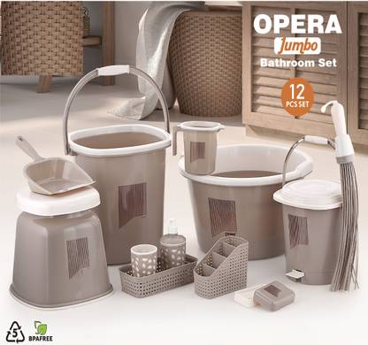 Liza 12 pc Jumbo Bathroom Set 25 Ltr Bucket 30 LTR Tub 1.5 LTR Mug Dustbin Stool etc 25 L Plastic Bucket
