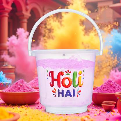 Heart Home 13 Ltr Pichkari Water Bucket for Holi | Holi Hai Printed | Transparent 13 L Plastic Bucket