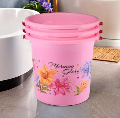 KUBER INDUSTRIES (Pack of 3) Plastic Printed Water Bucket for Bathroom (18 LTR) Pink 18 L Plastic Bucket