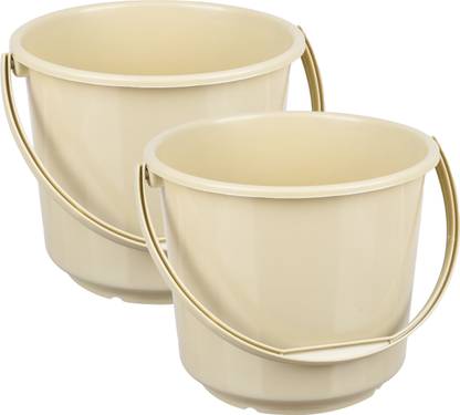 KUBER INDUSTRIES Plastic Bucket for Cleaning & Storage|Plain Bucket|5 LTR|Pack of 2|Beige 5 L Plastic Bucket