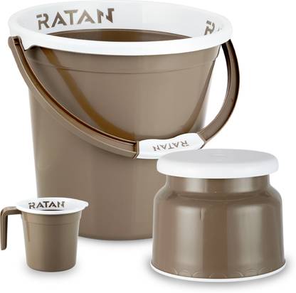 RATAN Plastic Bathroom Set of 3 Combo 18L Bucket x 1, Stool x 1, 1L Mug x 1 18 L Plastic Bucket