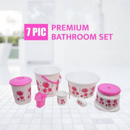 himalay thermoplast 7PC Set White-Pink 25 L Plastic Bucket