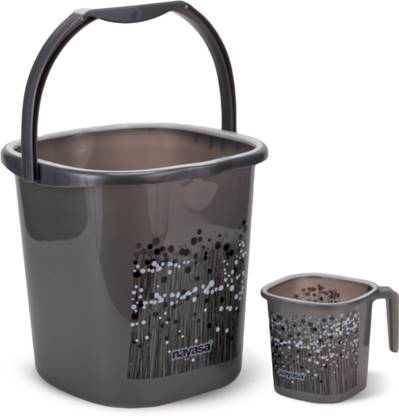 NAYASA Funk Square 2 Pcs Bath Set | Sturdy and Durable | Bkt 25 L+Mug 1.5 L | 25 L Plastic Bucket