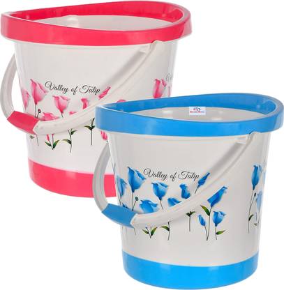 Heart Home Plastic Tulip Flower Bucket with Handle|18 Liter|Pack of 2|Multicolor 18 L Plastic Bucket