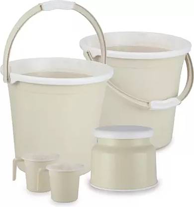 N H Enterprise Gloria Bathroom Accessories Set, Bathroom 2P Bucket (25 L), Stool , 2P Mug Set - 25 L Plastic Bucket