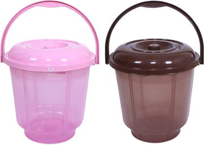 Heart Home Colorful Homeware Bucket|Transparent Bucket with Lid & Handle for Bathroom 13 L Plastic Bucket