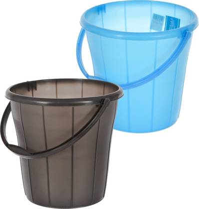 KUBER INDUSTRIES Plastic Bucket With Handle & Measuring Scale, 16 litre- Pack of 2 (Blue & Black) 16 L Plastic Bucket