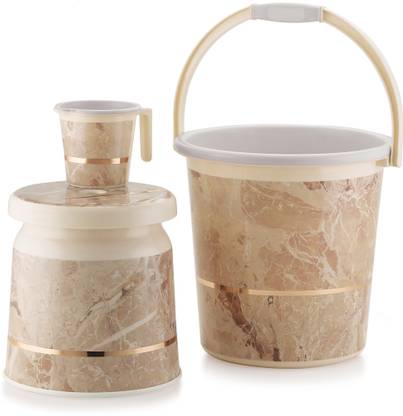 Liza Combo of 3pc Bathroom Set Bucket, Mug & Stool for Home, Kitchen & Bathroom 20 L Plastic Bucket