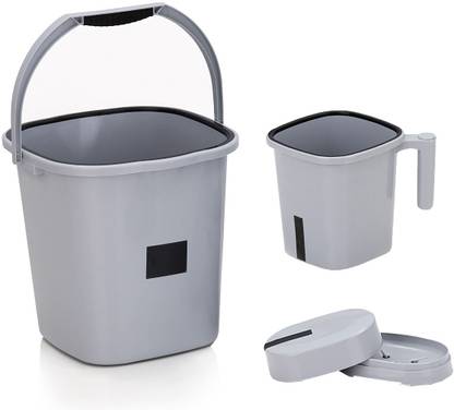 AVAIKSA New Standard Plastic Bathroom Set Bucket ( 25 L ) & Mug ( 1.5 L ) & Soap Case ( Grey ) 25 L Plastic Bucket