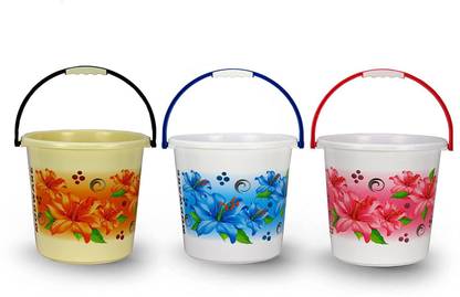 HALSEY 22.0 litres Plastic Printed Classical and Strong Plastic Bucket (3 Pieces) 22 L Plastic Bucket