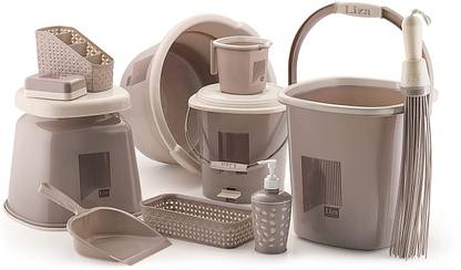 Tedemel Tedemel Opera Bathroom Set of 11 18L Bucket,Tub,Dustbin,Mug,Soap case Light Grey 18 L Plastic Bucket