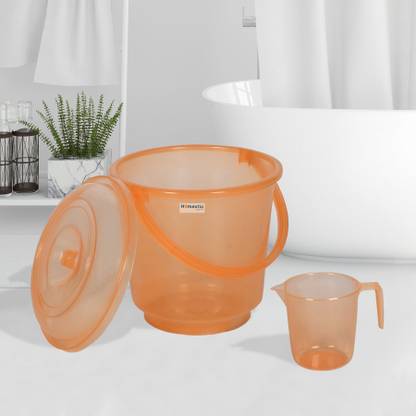 HOMESTIC Bucket & Mug Bathroom Combo Set|Set of 2|Transparent Orange 13 L Plastic Bucket