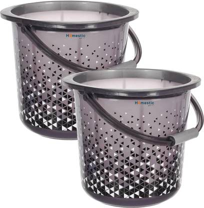 HOMESTIC Pack of 2 Tinted Print Plastic Bucket For Home With Strong Handle, 24 litre 24 L Plastic Bucket