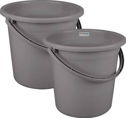HOMESTIC Plastic Strong Bucket for Bathroom for Bathing|18 LTR|Pack of 2|Gray 18 L Plastic Bucket