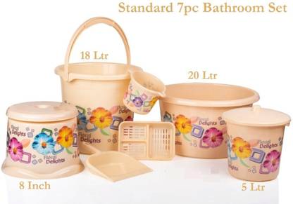Raghunandan Printed 6 Pieces Plastic Bathroom Bucket Set 20 L Plastic Bucket