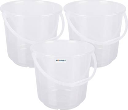 HOMESTIC Plastic Bucket for Cleaning & Storage|Plain Bucket|5 LTR|Pack of 3|Transparent 5 L Plastic Bucket