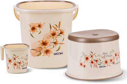 NAYASA Square Ring Deluxe 3 Pcs Bath Set | Strong & Durable |Bkt 25 L+Mug 1.5+508 Patla 25 L Plastic Bucket