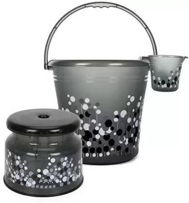 SIDDHESHWAR TRADING New Plastic Frosty Bubble Print Bucket (18 L) with Stool & Mug (1 L) 18 L Plastic Bucket