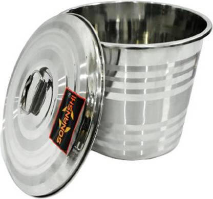 Sonanshi Stainless Steel Jointless Water Bucket with LID 9 L Steel Bucket
