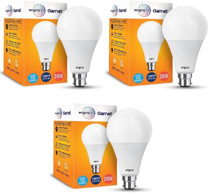 Wipro 26 W Standard B22 LED Bulb  (White, Pack of 3) at Rs. 168