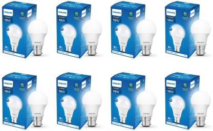 PHILIPS 10 W Standard B22 LED Bulb  (White, Pack of 8)