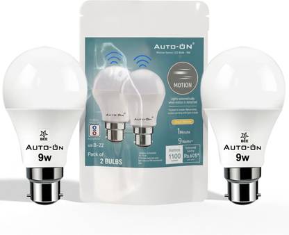 auto-on 9 W Motion Sensor Round B22 LED Bulb