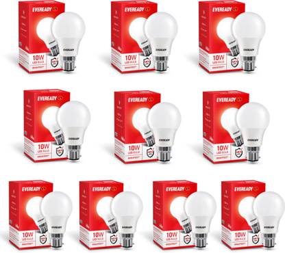 EVEREADY 10 W Standard B22 LED Bulb  (White, Pack of 10)