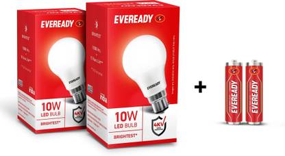 Eveready 10W LED Bulb Pack of 2 with Free 2 Batteries
