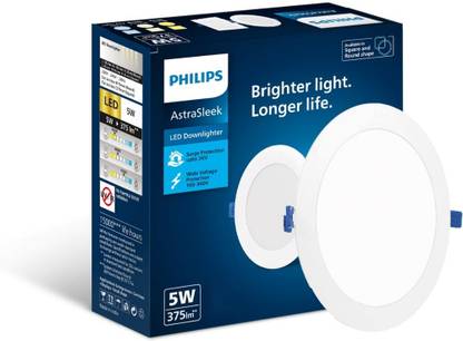 PHILIPS Astra Sleek 5-watt Round Recessed LED Downlighter Cut Out: 3 inch, Cool Day, 1Pc Ceiling Light Ceiling Lamp