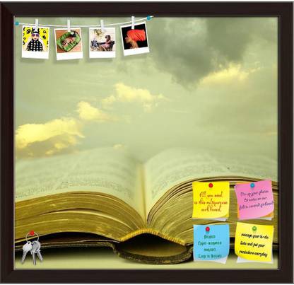 Artzfolio Open Old Holy Bible Notice Pin Board Dark Brown Frame 20.9x20inch (53x51cms) Cork Bulletin Board