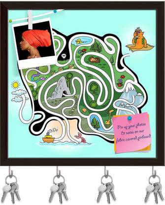 Artzfolio Maze Game For Kids Pinboard with Key Holder Hooks Dark Brown Frame 16x16inch Cork Bulletin Board