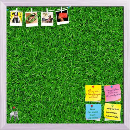 Artzfolio Nature Green Grass Pattern Notice Pinup Board White Frame Cork Bulletin Board