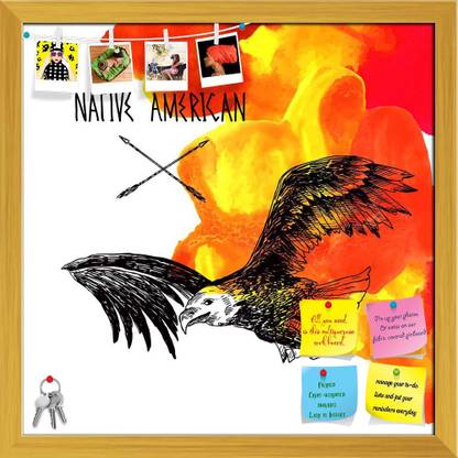 Artzfolio Native American Notice Pin Board Golden Frame 24 x 24 inch (61 x 61 cms) Cork Bulletin Board