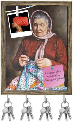Artzfolio Old Woman Who Works The Wool Pinboard & Key Holder Antique Golden Frame10x13.2in Cork Bulletin Board