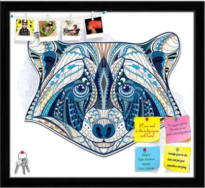Artzfolio Head of Raccoon Notice Pin Board Black Frame 22.1 x 20 inch (56 x 51 cms) Cork Bulletin Board