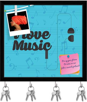 Artzfolio Music Concept Design Pin Board with Key Holders Black Frame 8.6x8inch (22x20cms) Cork Bulletin Board