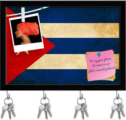 Artzfolio Cuban Flag Pinboard with Key Holder Hooks Black Frame 11.2x8inch (28x20cms) Cork Bulletin Board