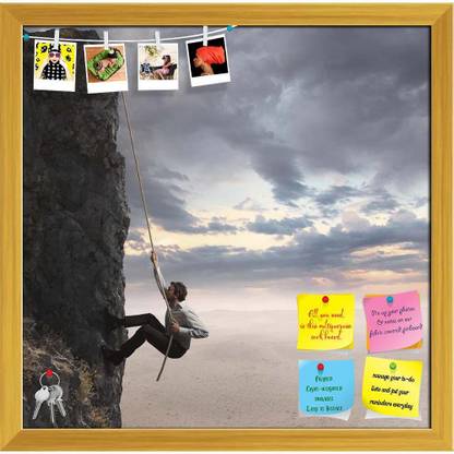 Artzfolio Man Climbs The Mountain Notice Pin Board Golden Frame 20.3x20inch (52x51cms) Cork Bulletin Board