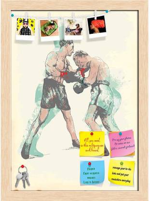 Artzfolio Boxing Men Notice Pin Board Natural Brown Frame 12 x 16.5 inch (30 x 42 cms) Cork Bulletin Board