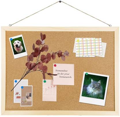 Ofifo Cork Board Bulletin Board, 15.7 X 23.6 Inches Oak Wood Finish Frame, Thumbtack Dryerase Bulletin Board