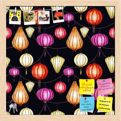 Artzfolio Watercolor Chinese Lantern Pattern D2 Pinboard Natural Brown Frame 24x24inch Cork Bulletin Board